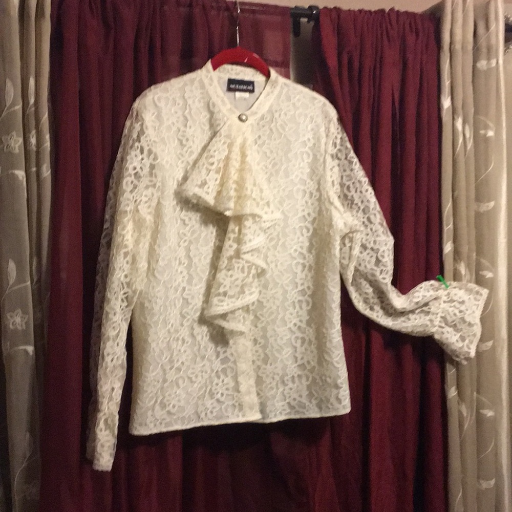 Vintage ivory colored with sheer lace arms